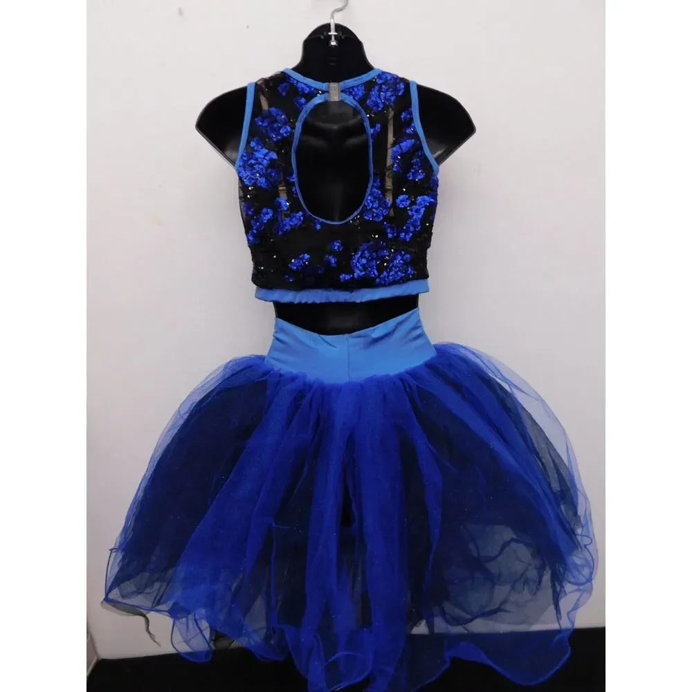 Pre-Owned Dance Costume Curtain Call J5262 Large Child Royal Blue 2pc Embroider